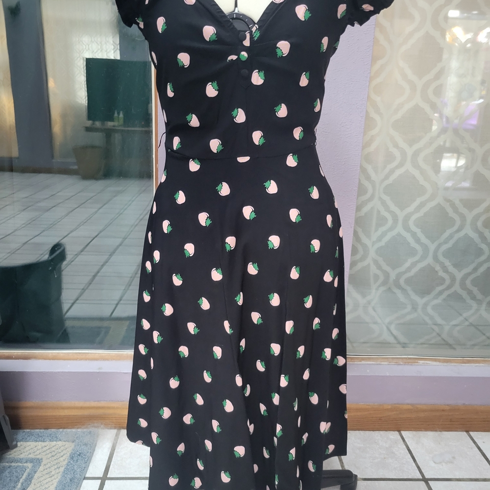 Unique Vintage Black Dress with Pink Floral Pattern